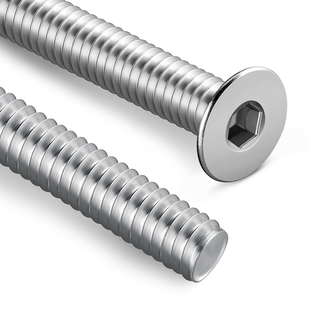 #8-32 Screws, 100Pcs #8-32 x 3/8 Inch Flat Head Socket Cap Machine Screws, 304 Stainless Steel 18-8 Countersunk Bolts, Full Thread (with Hex Spanner)