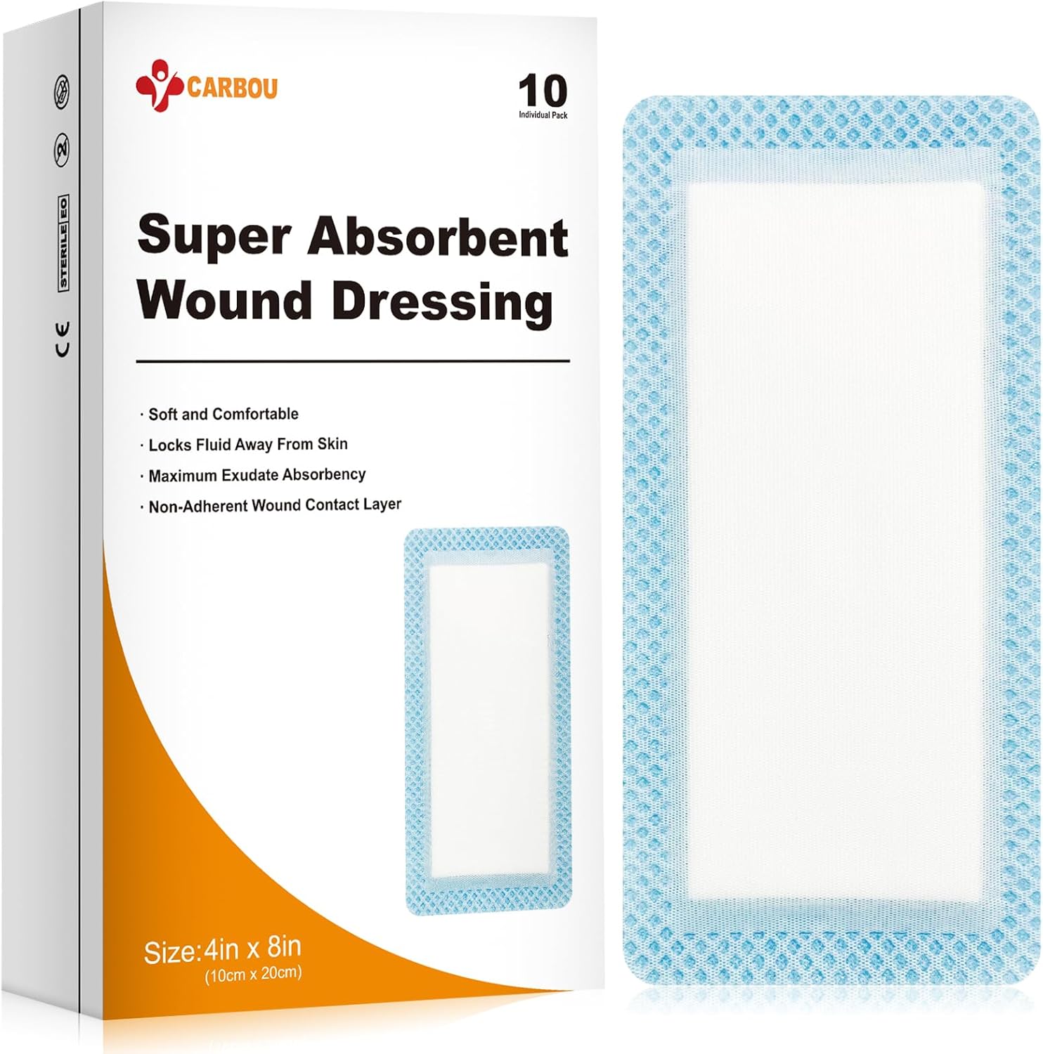 Super Absorbent Wound Dressing Pads 4"x 8", 10 Individual Pack, Non Adhesive Absorbent Bandages for Wound Care, Soft