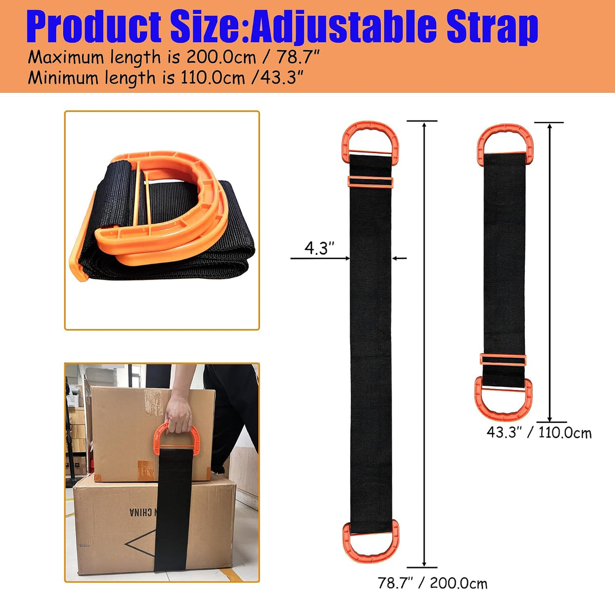 Single Person Moving Lifting Strap, Heavy Duty Furniture Moving Belt with Comfort ABS Handle, Adjustable Length