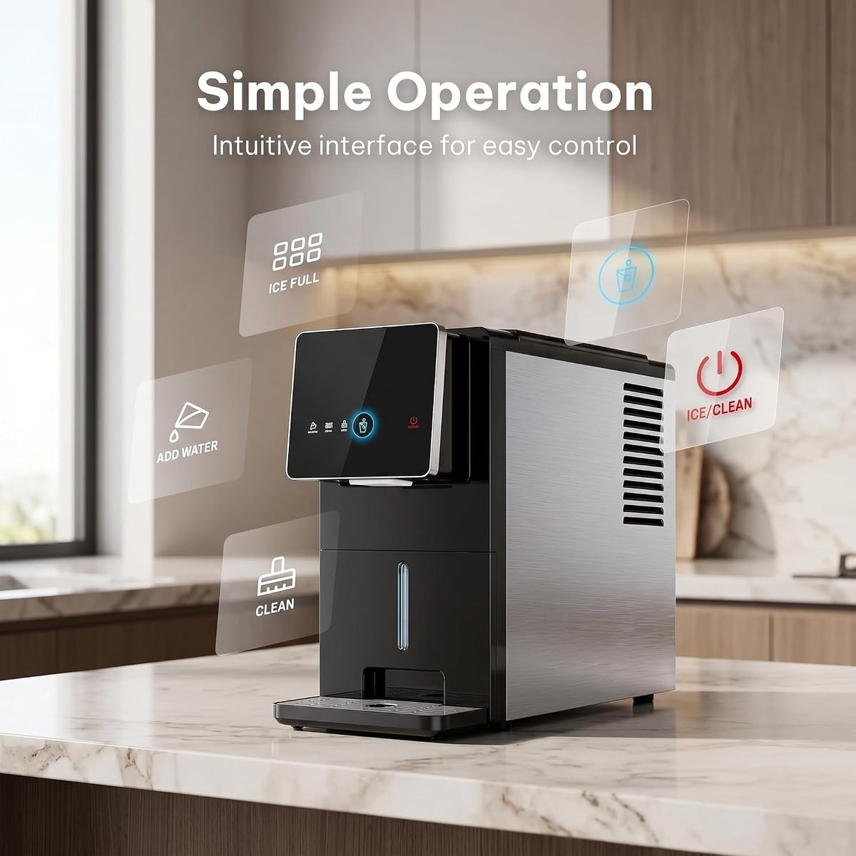 Nugget Ice Maker Countertop, Self Dispensing Ice Machine with Auto Drop System, Self Cleaning Portable Ice Maker, 40