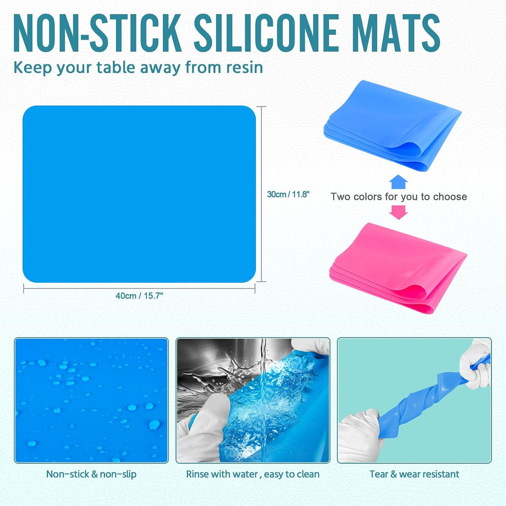 Epoxy Resin Mixing Tools Kit 36Pcs, Reusable Soft Silicone Tools, Includes A3 Non-Stick Silicone Mat, Measuring Cups