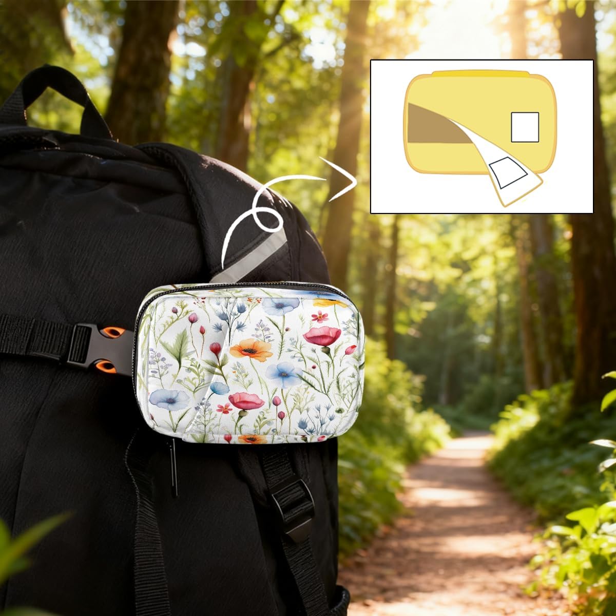 Colorful Wildflower Floral Pattern Pill Organizer Travel Medicine Case with Zipper Daily Vitamin Storage Bag Portable