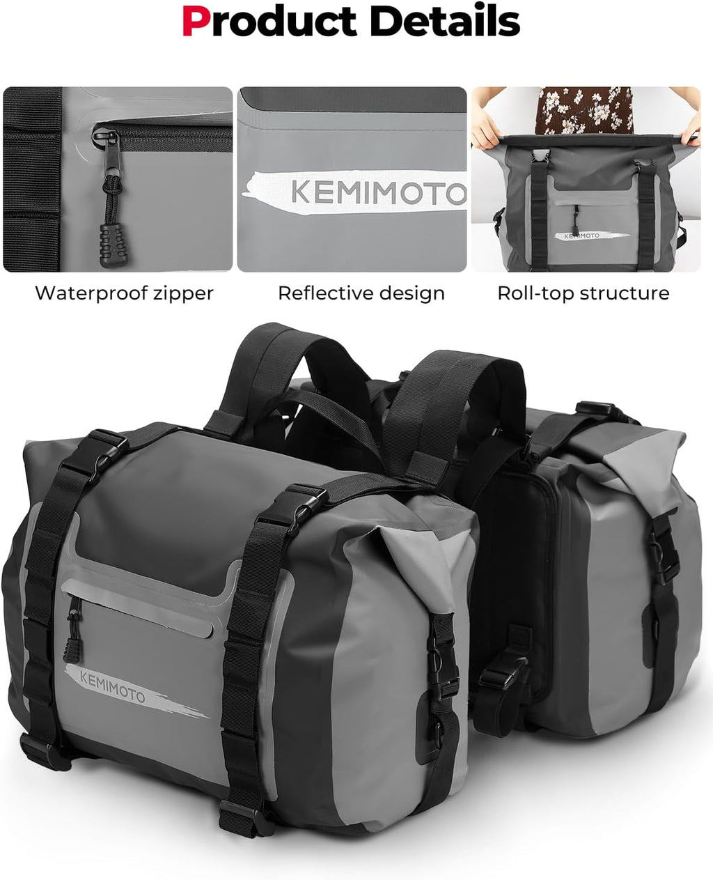 Waterproof Motorcycle Saddlebags 50L(25Lx2) Large Luggage Side Bag | Adventure Dual Sport Bike Side Saddle Bags for