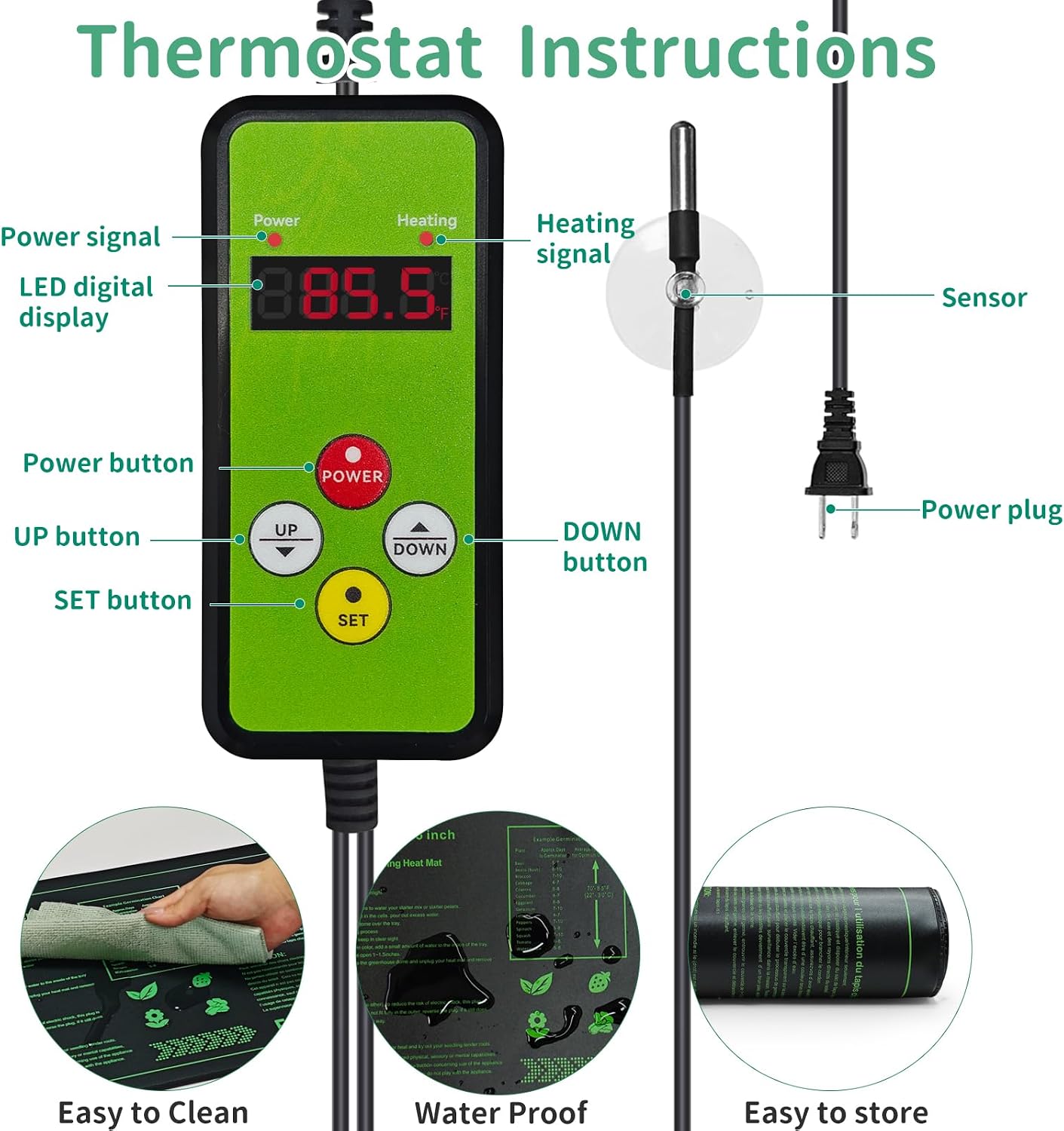 Seedling Heat Mat with Temperature Controller | Waterproof Heating Pads | Seed Germination Heating Mat 10 x 20.75 Inch