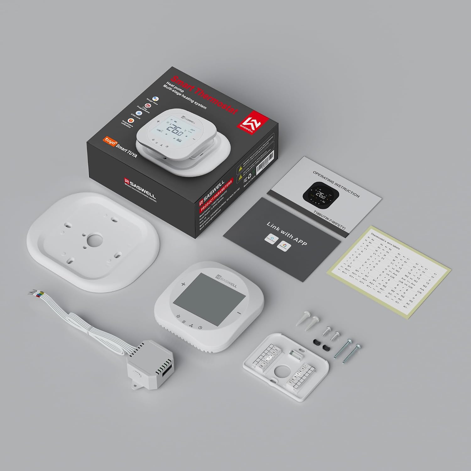 Smart WiFi Thermostat for Home, Programmable Thermostat with C-Wire Adapter, 3H/2C for Heat Pump & Conventional