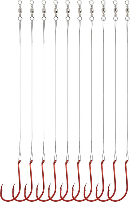 Fishing Hooks with Steel Wire Leader, 50pcs Octopus Catfish Hooks Pre-Rigged Anti-Bite Stainless Steel Trace for