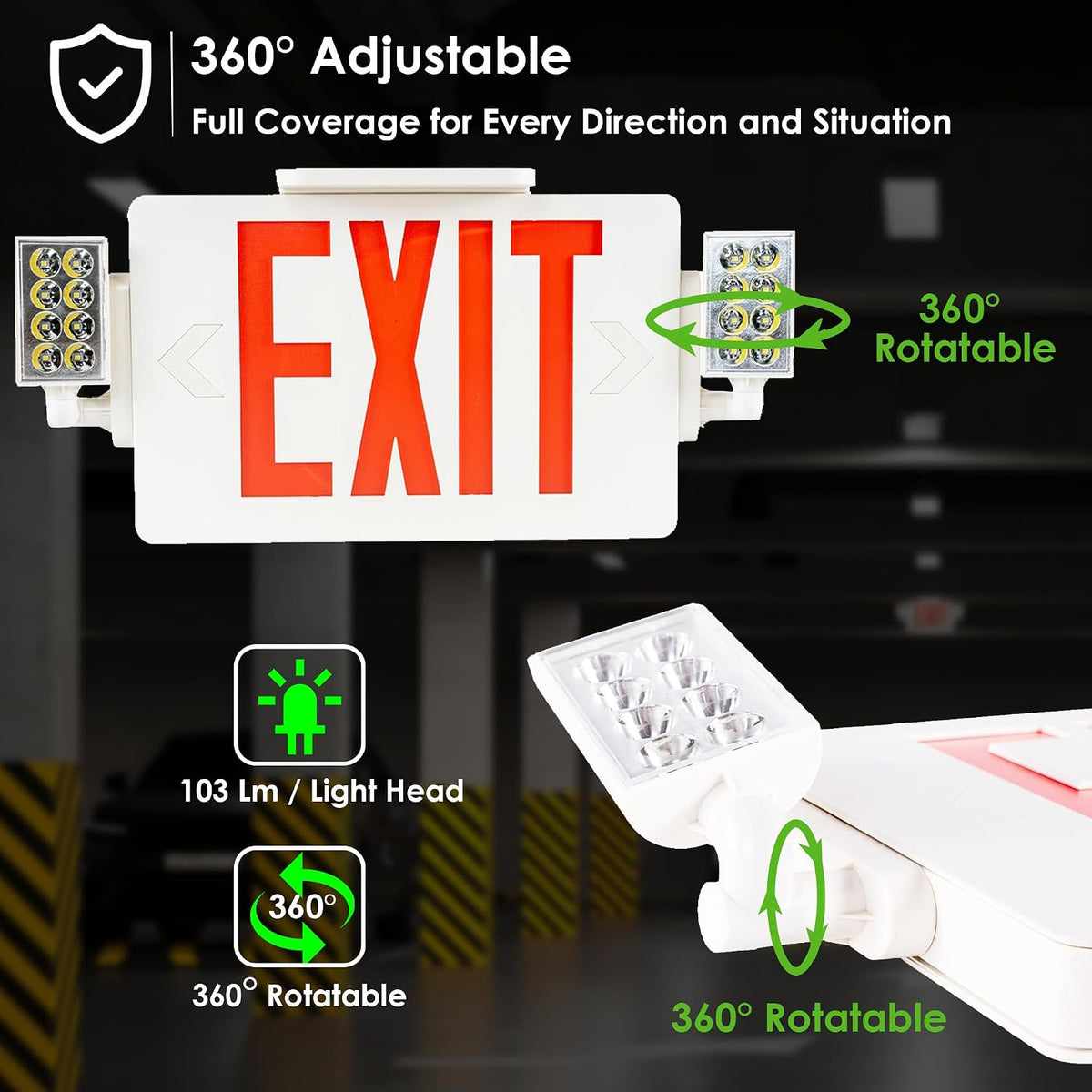 Gruenlich Exit Sign with Emergency Light, Battery Backup, 4 Pack
