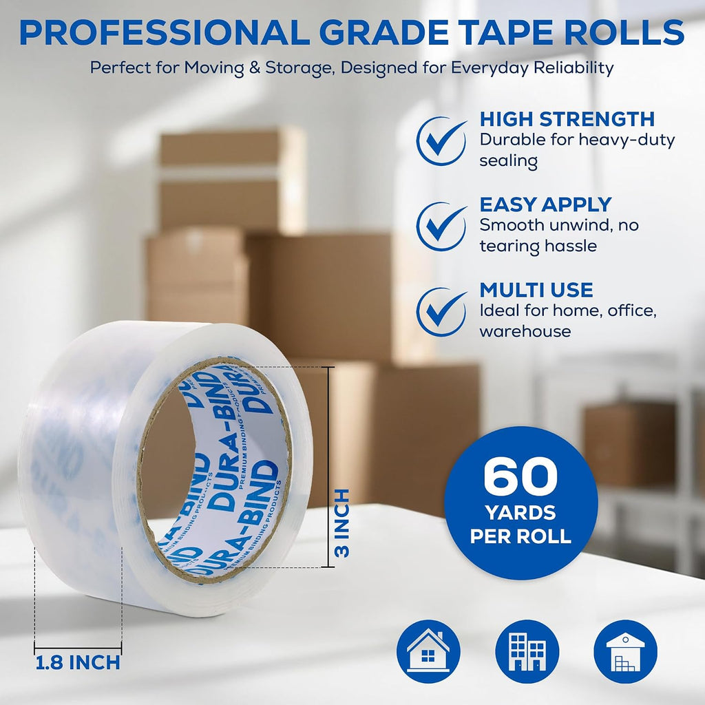 Durabind Heavy Duty Packing Tape 6 Pack. Rolls are 60 Yards x 2in. Tough Clear Tape for Shipping, Packing, Moving