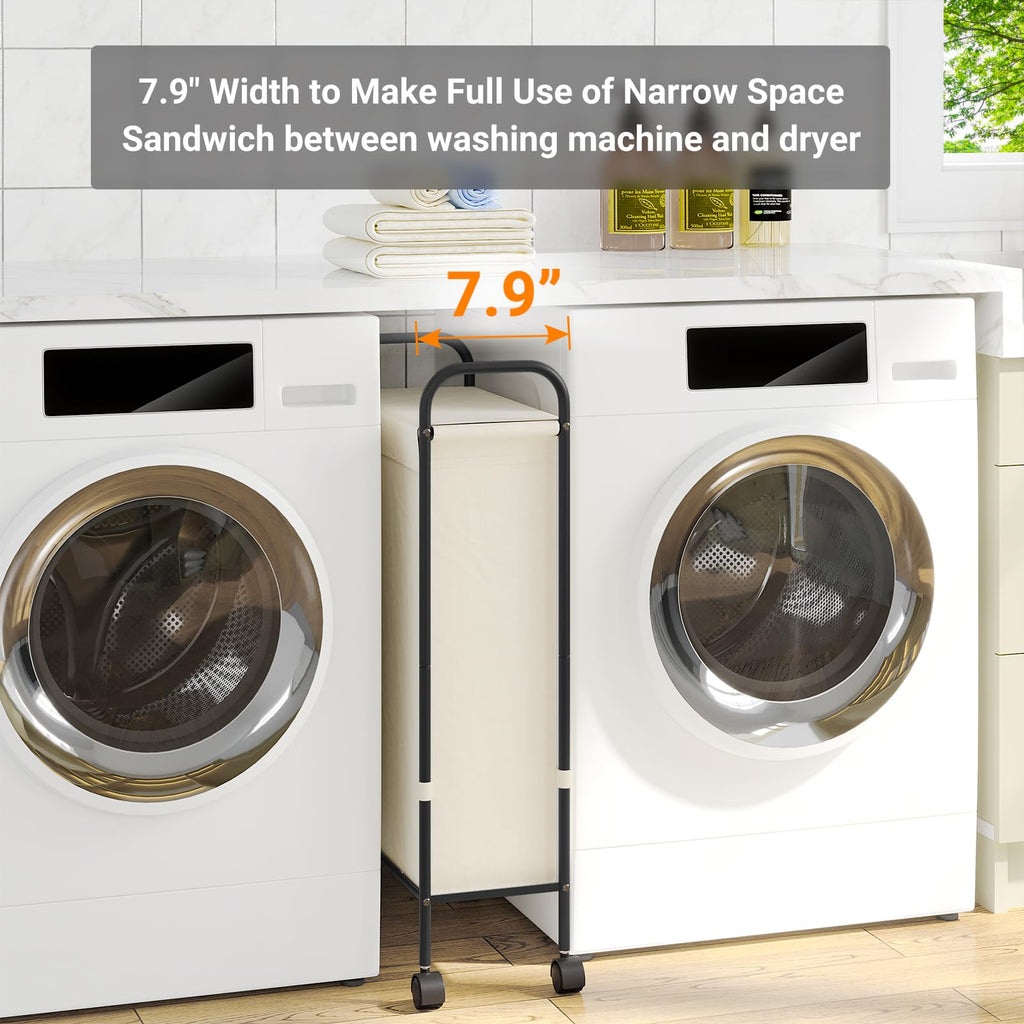 Slim Laundry Hamper with Lid & Wheels, 50L Rolling Laundry Basket