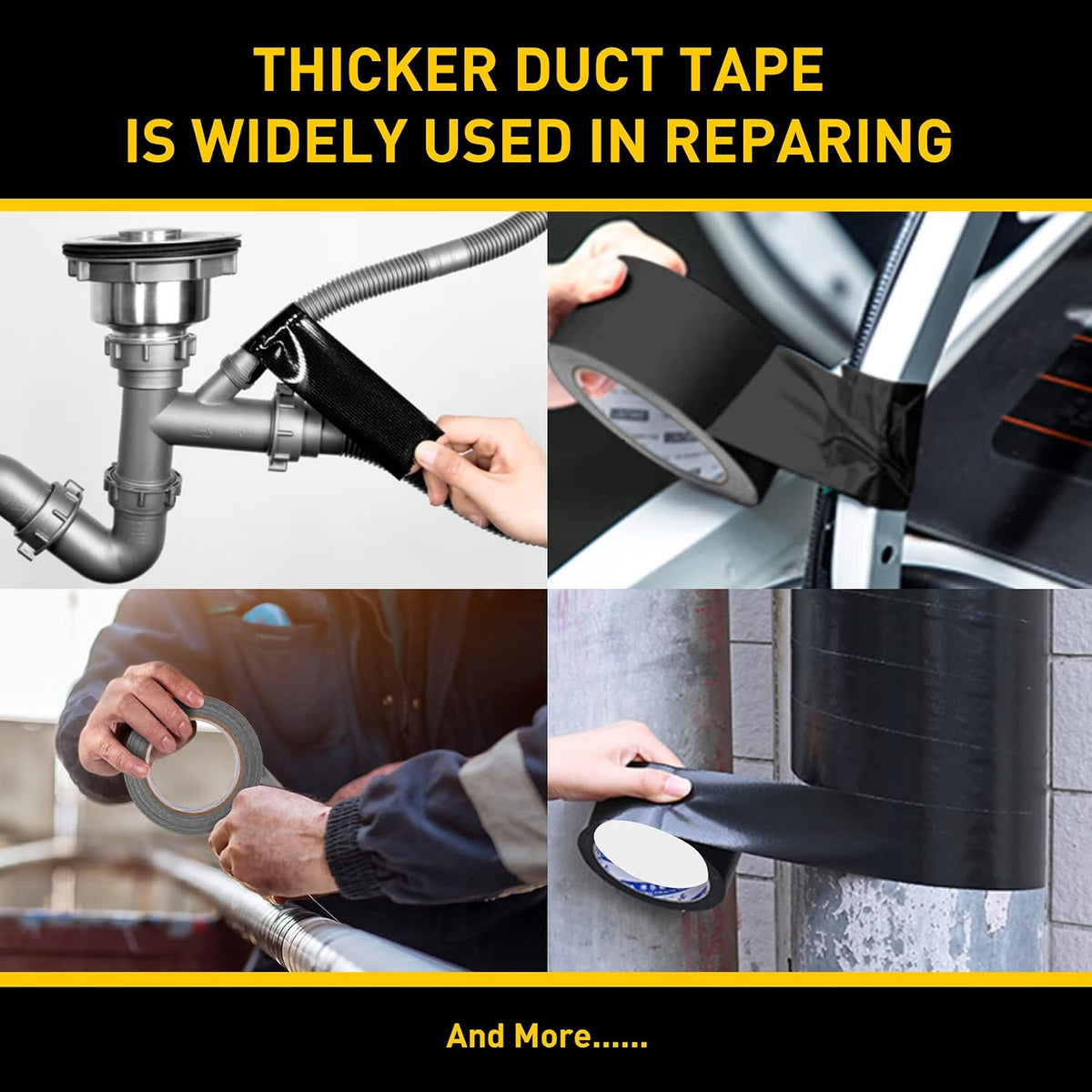 10 Rolls Heavy Duty Black Duct Tapes, 2 Inches x 25 Yards, 17 mil