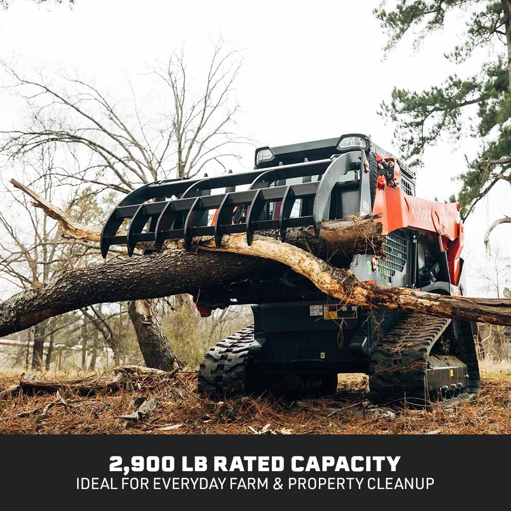 84" Root Grapple Rake, Universal Skid Steer Mount, Wide Clamshell, Twin 3,000 PSI Cylinders, 2,900 LB Rated