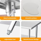 Stainless Steel Table for Prep & Work, 30x48 in, Metal Commercial Heavy Duty Table with Backsplash and Adjustable