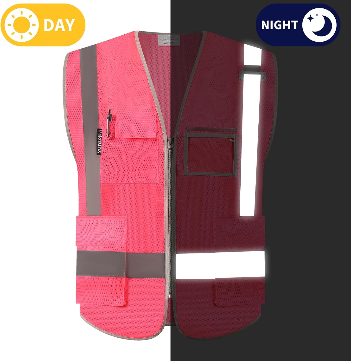 High Visibility Reflective Safety Vest with Zipper Hi Vis Mesh Safety Vests with Pockets Meets ANSI/ISEA Standards