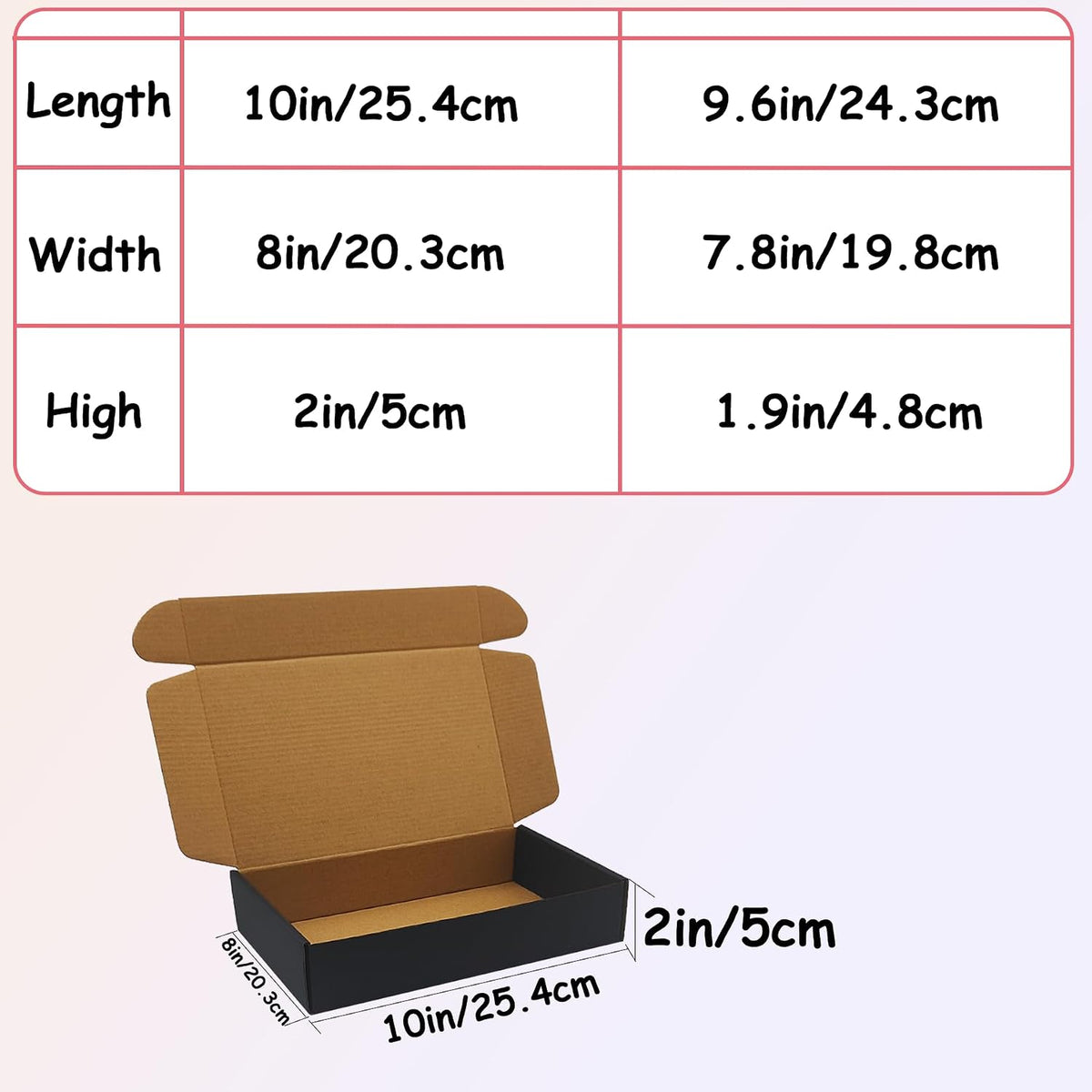 10x6x2 inch Black Shipping Box Pack of 20, Corrugated Cardboard Mailer Box