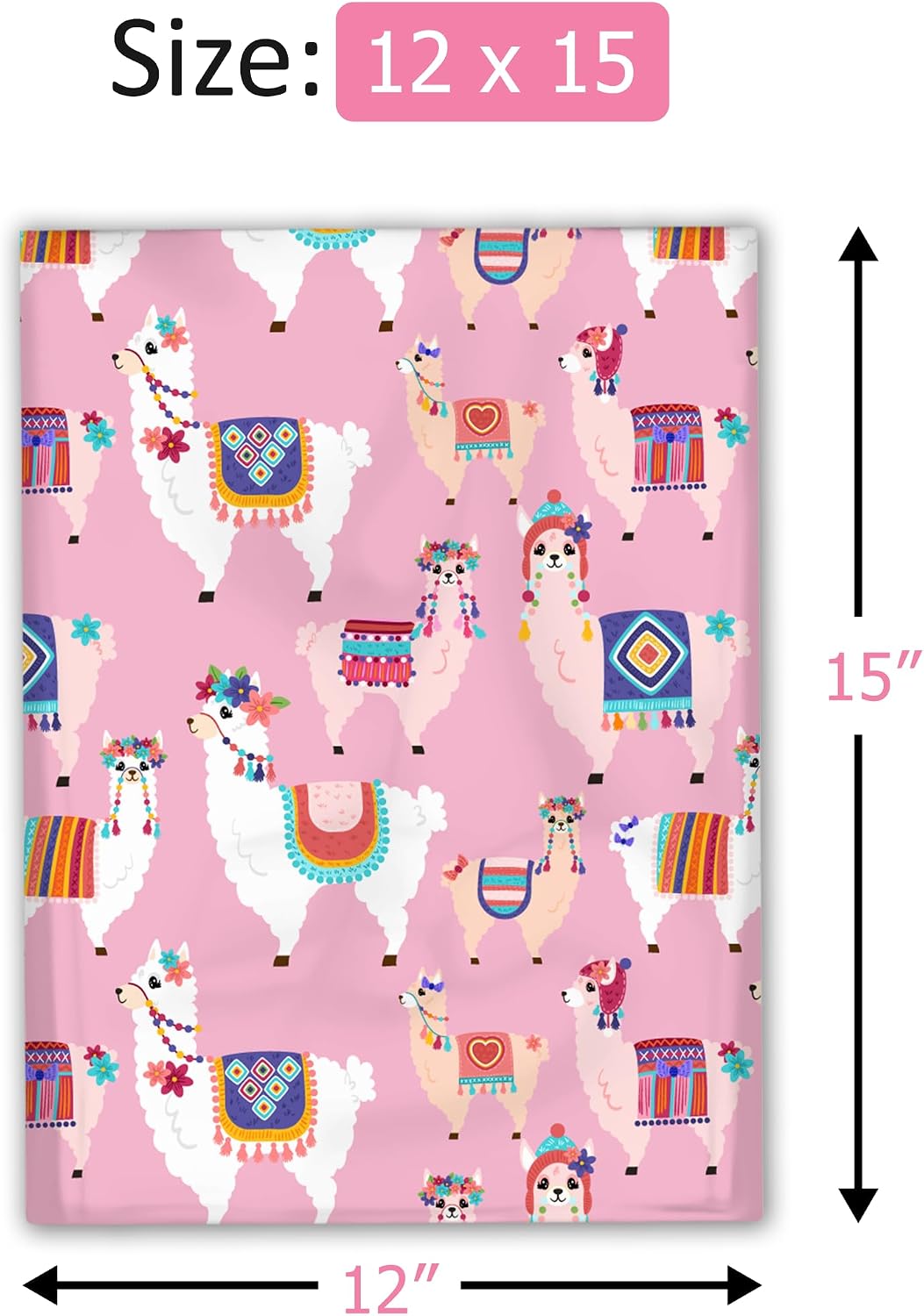 12x15 (50) Pink Llama Designer Poly Mailers Shipping Envelopes Premium Printed Bags