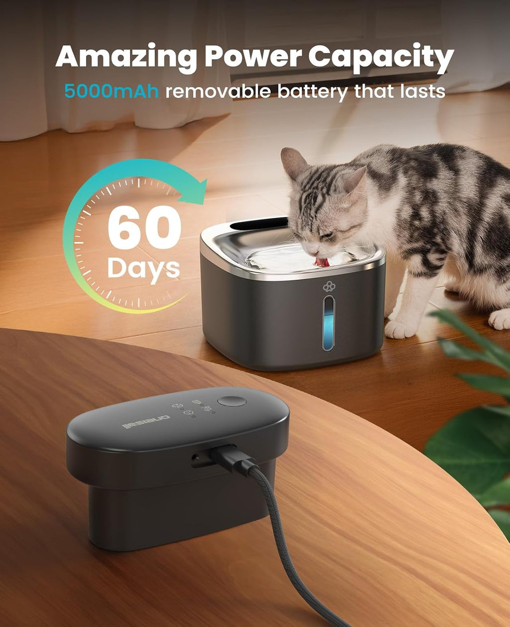 Cat Water Fountain, 3.5L/118oz Battery Operated Pet Fountain Stainless Steel, Automatic Water Fountains for Cats