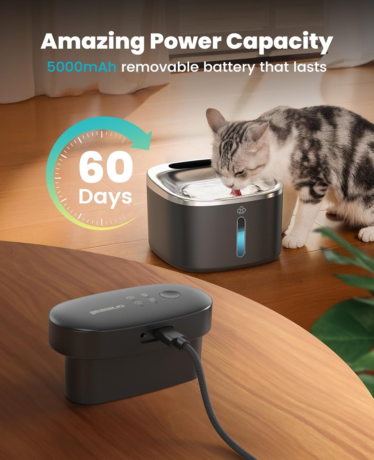 Cat Water Fountain, 3.5L/118oz Battery Operated Pet Fountain Stainless Steel, Automatic Water Fountains for Cats