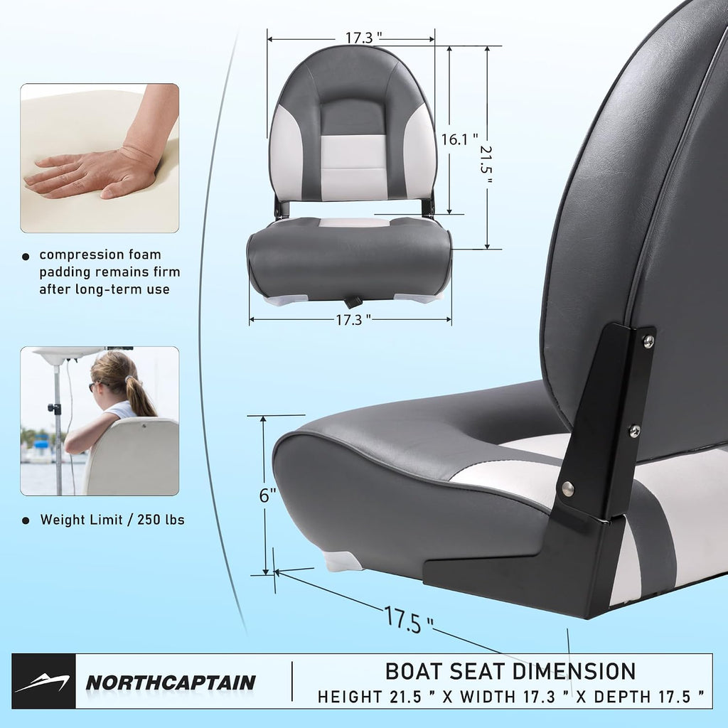 Deluxe A Pair of Marine High Back Folding Boat Chair Fishing Boat Seat,for Fishing, Bass/Jon/Pontoon Boat Chairs, 4