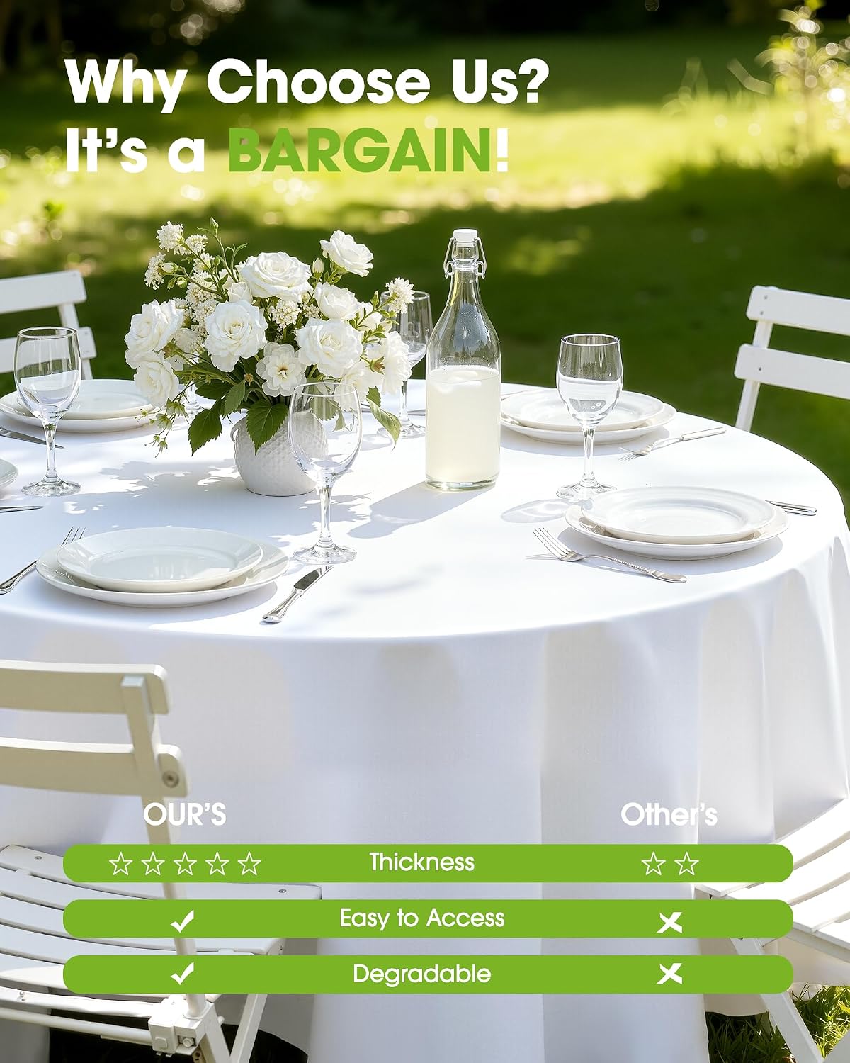 20 Pack White Disposable Plastic Tablecloth 84 Inch Round