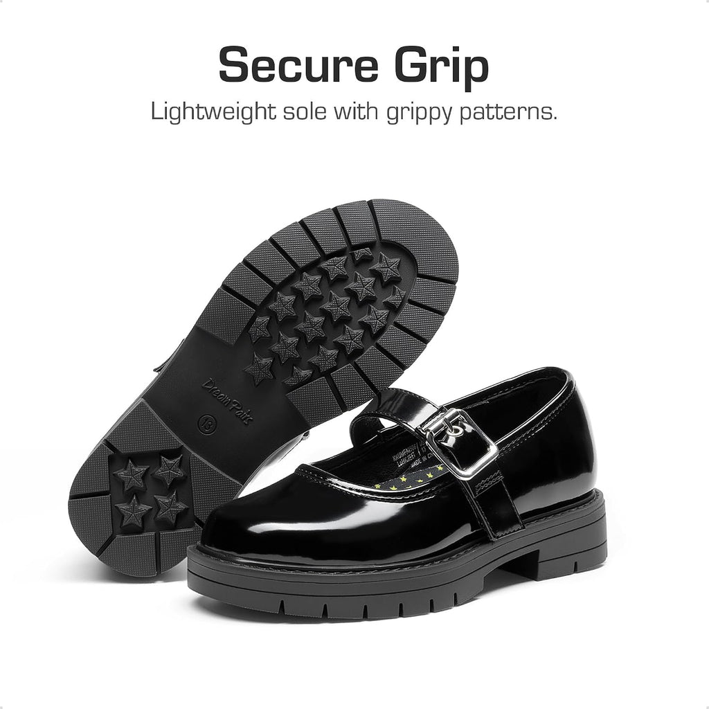 Girls Mary Jane School Uniform Shoes | Platform Hook and Loop with Arch Support Insole Roomy Round Toe Chunky Oxford