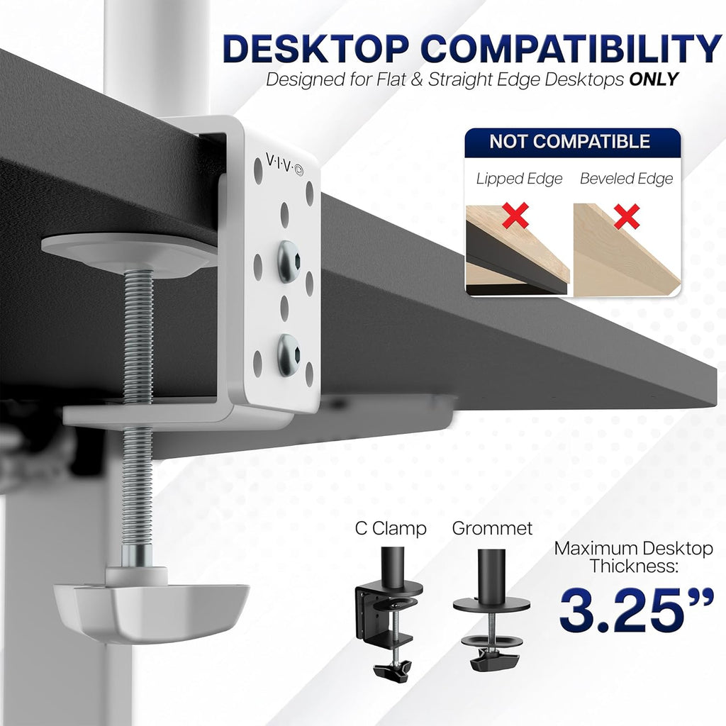 Dual Monitor Desk Mount for 13 to 30 inch Screens, STAND-V002W | White, Articulating, Adjustable Monitor Arm, Grommet