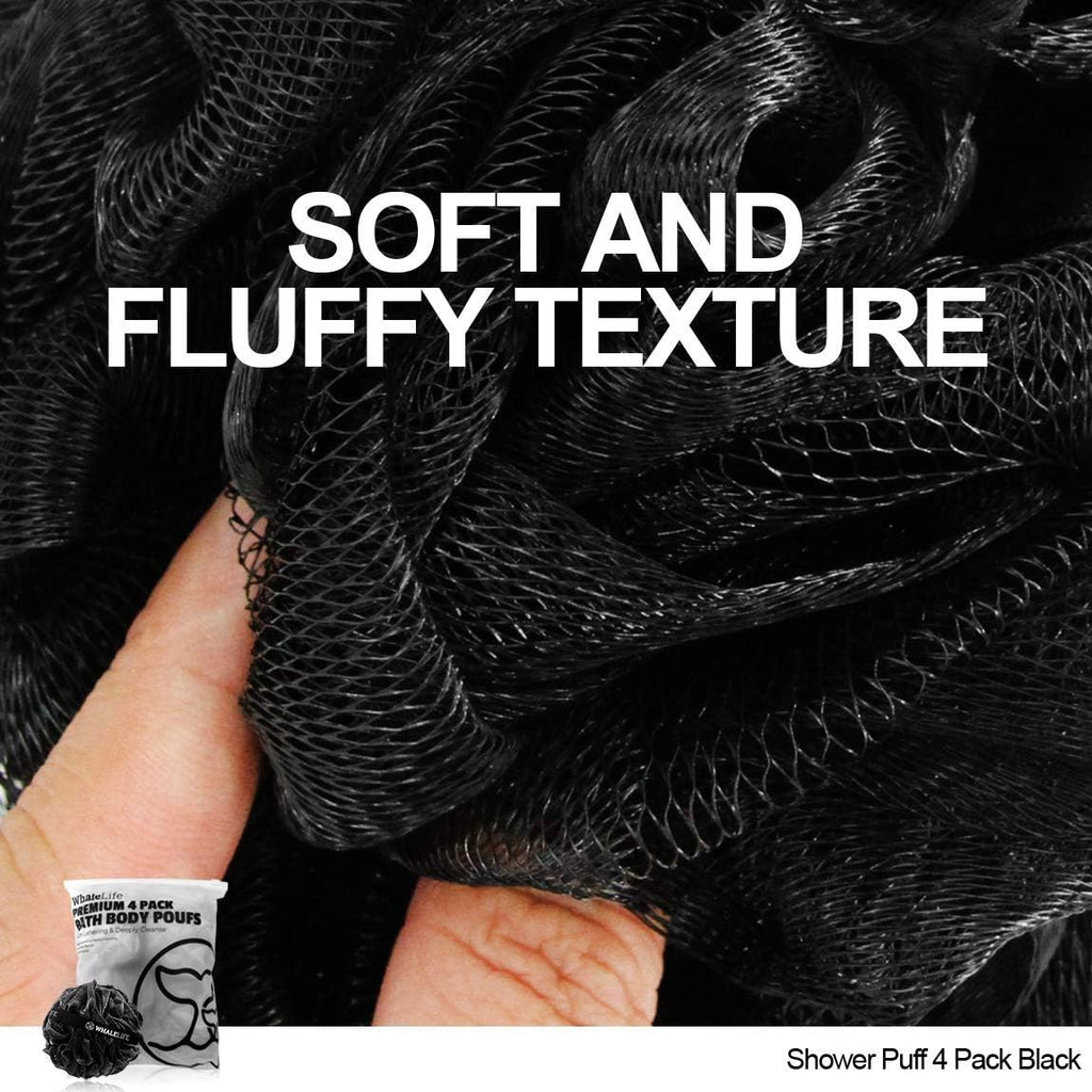 Loofah Bath Sponges - Black Gentle Exfoliating Shower Loofah for Rich Lather, Durable Mesh Body Scrubber for Men &