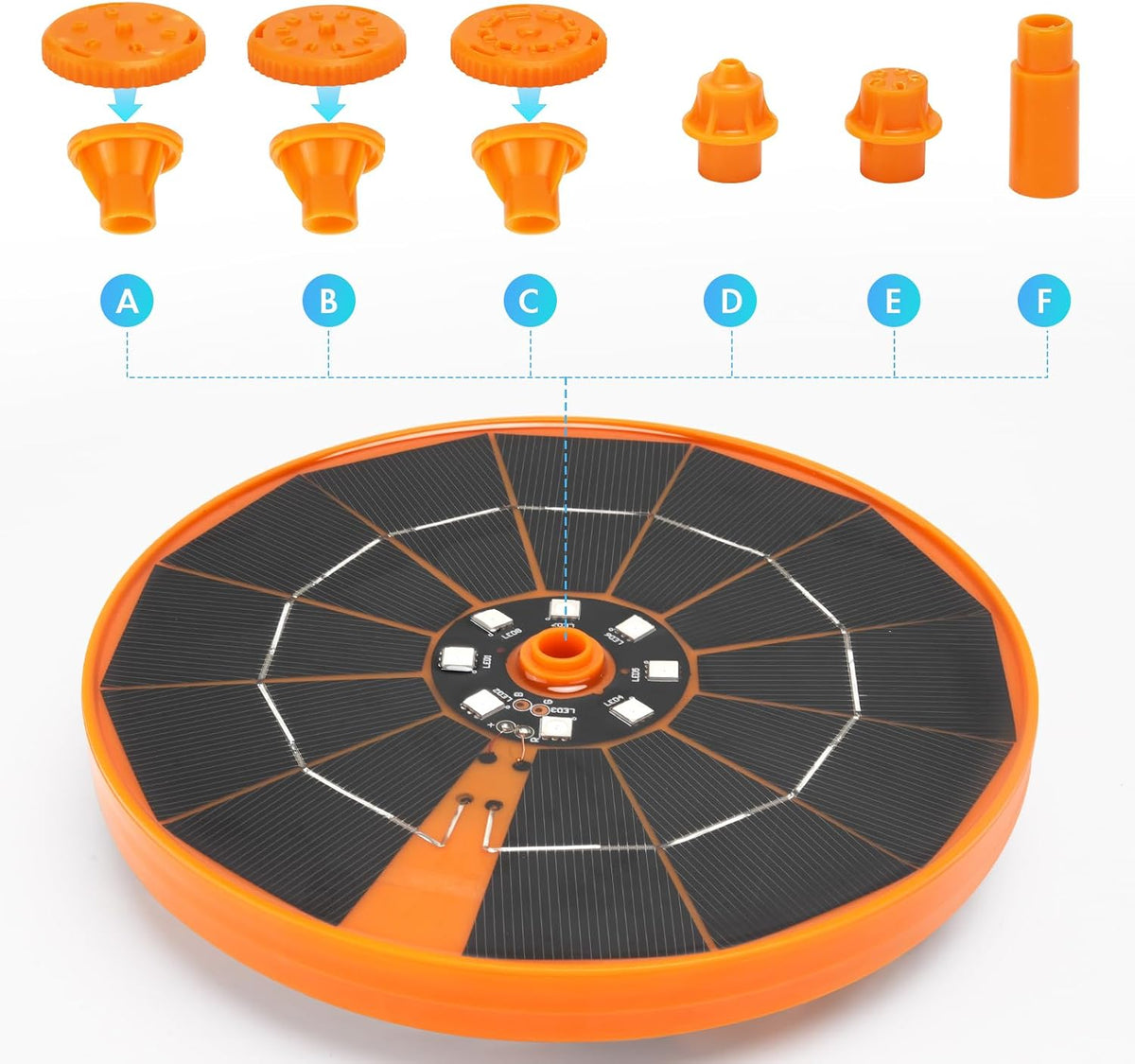 Solar-powered fountain, floating solar fountain pump, suitable for bird baths, gardens, ponds, swimming pools, and