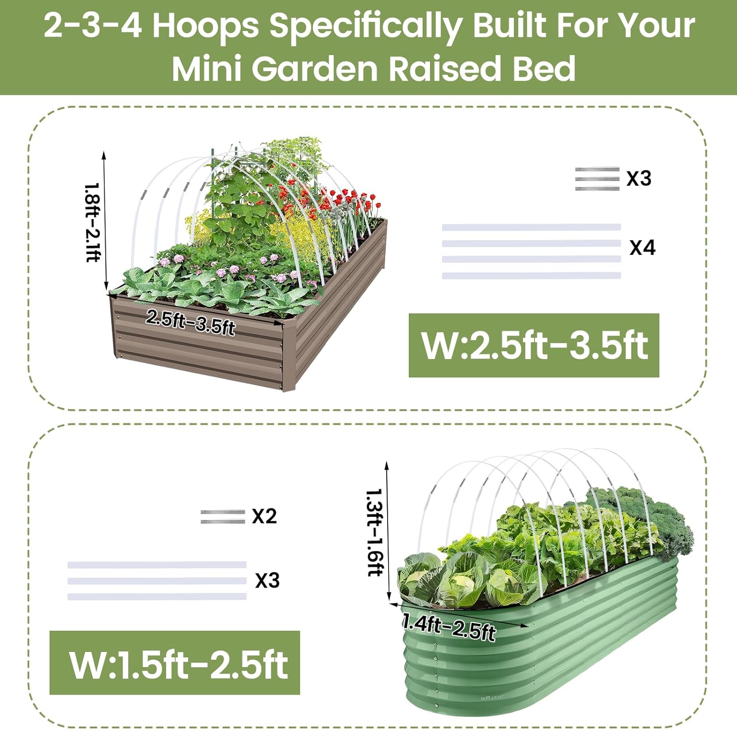 Greenhouse Hoops 20pcs, Garden Hoops for 1-3.5ft Wide Raised Bed, 5 Sets of 5.6ft Long Super Bendable Fiberglass