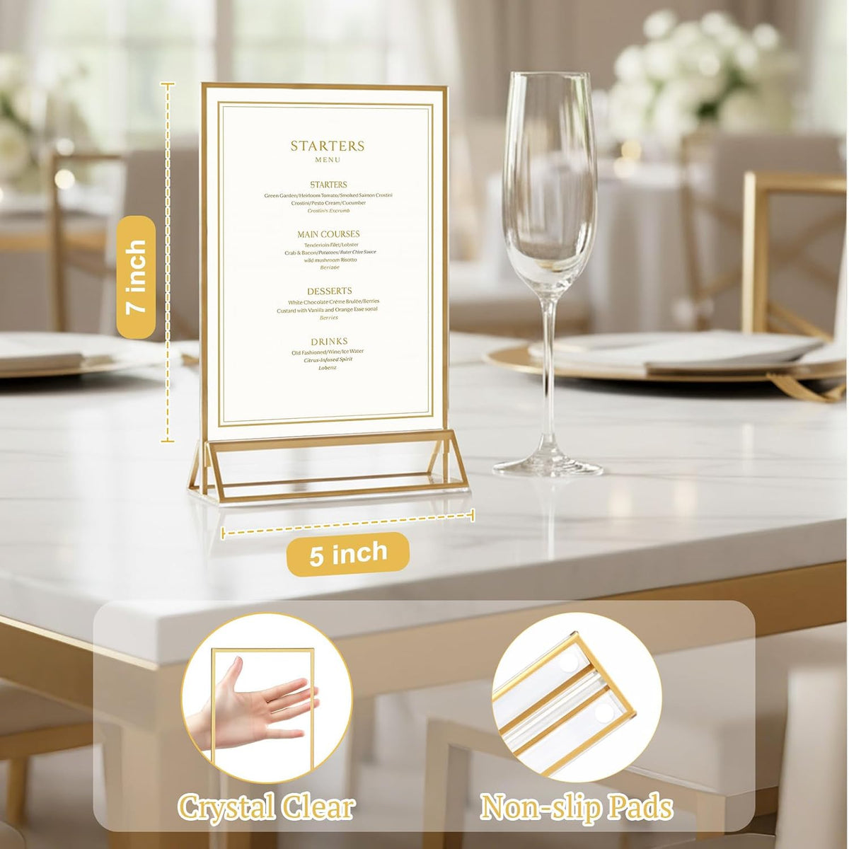 12 Pack 5x7 Gold Acrylic Sign Holders, Double-Sided Tabletop Stand