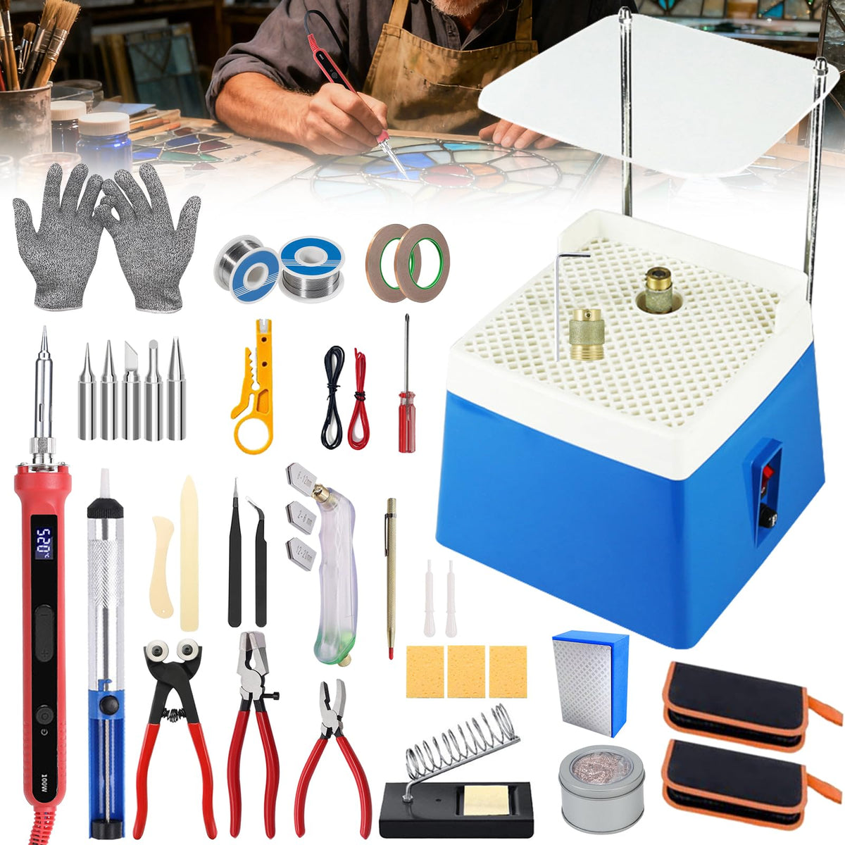 34Piece Stained Glass kit,Stained Glass Grinder&Automatic Water Filling