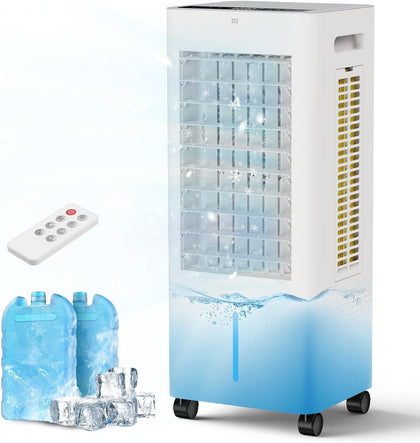 3-IN-1 Evaporative Air Cooler with 8L Bottom Water Tank, 2 Ice Packs, 4 Modes, 3 Speeds, 12H Timer, Remote, Swamp