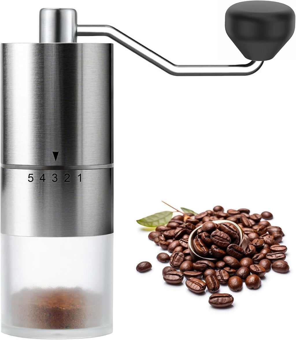Manual Coffee Grinder, 5 External Settings, Ceramic Conical Burr | External adjustment ring for quick grind changes;