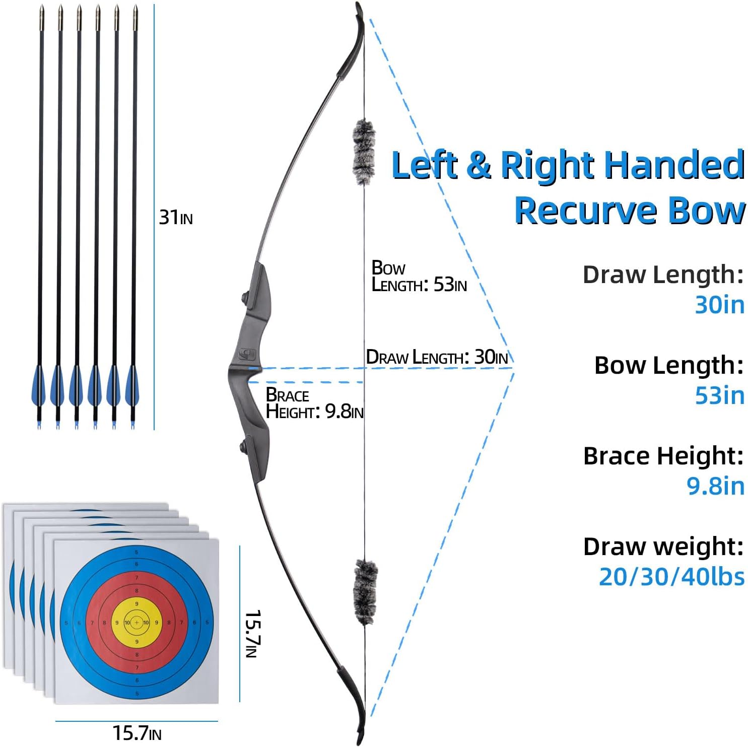 Recurve Bow and Arrow Set for Adults, Archery Takedown recurve Bow Set for Beginners/Youth/Adults Target Practicing