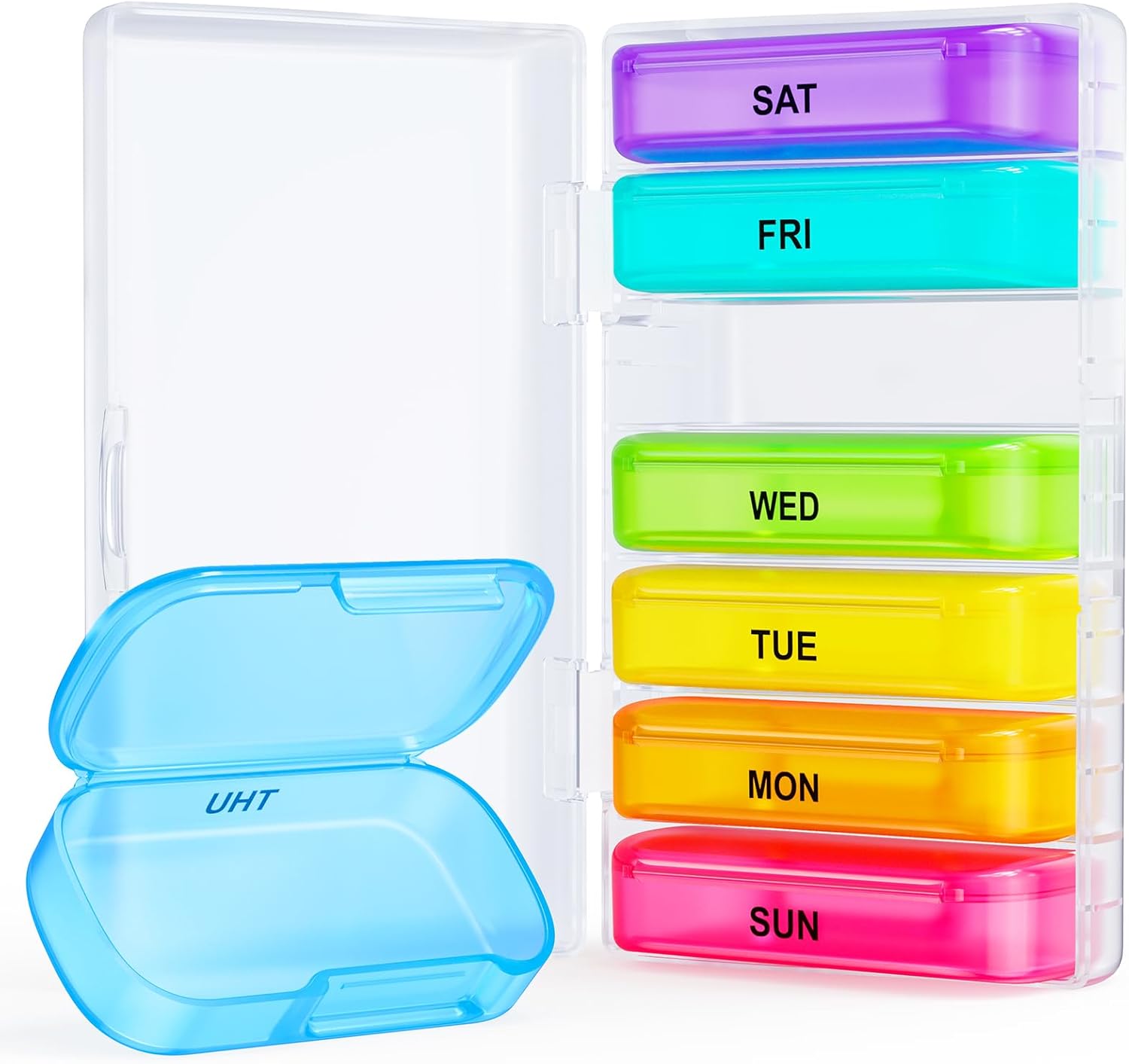 7 Packs Extra Large Pill Organizer, Portable Pill Box 7 Day for Pocket, Purse, Weekly Pill Case with Dual-Protection
