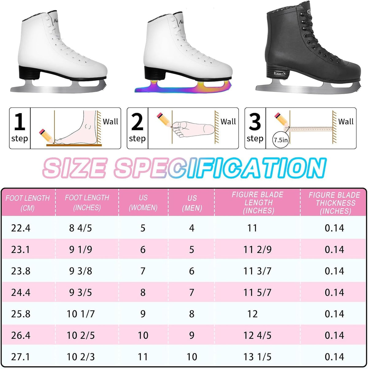 Nattork Womens Figure Ice Skates,Recreational Ice Skates with Stainless Steel Blade,Lace Up Adult Figure Skate Ice