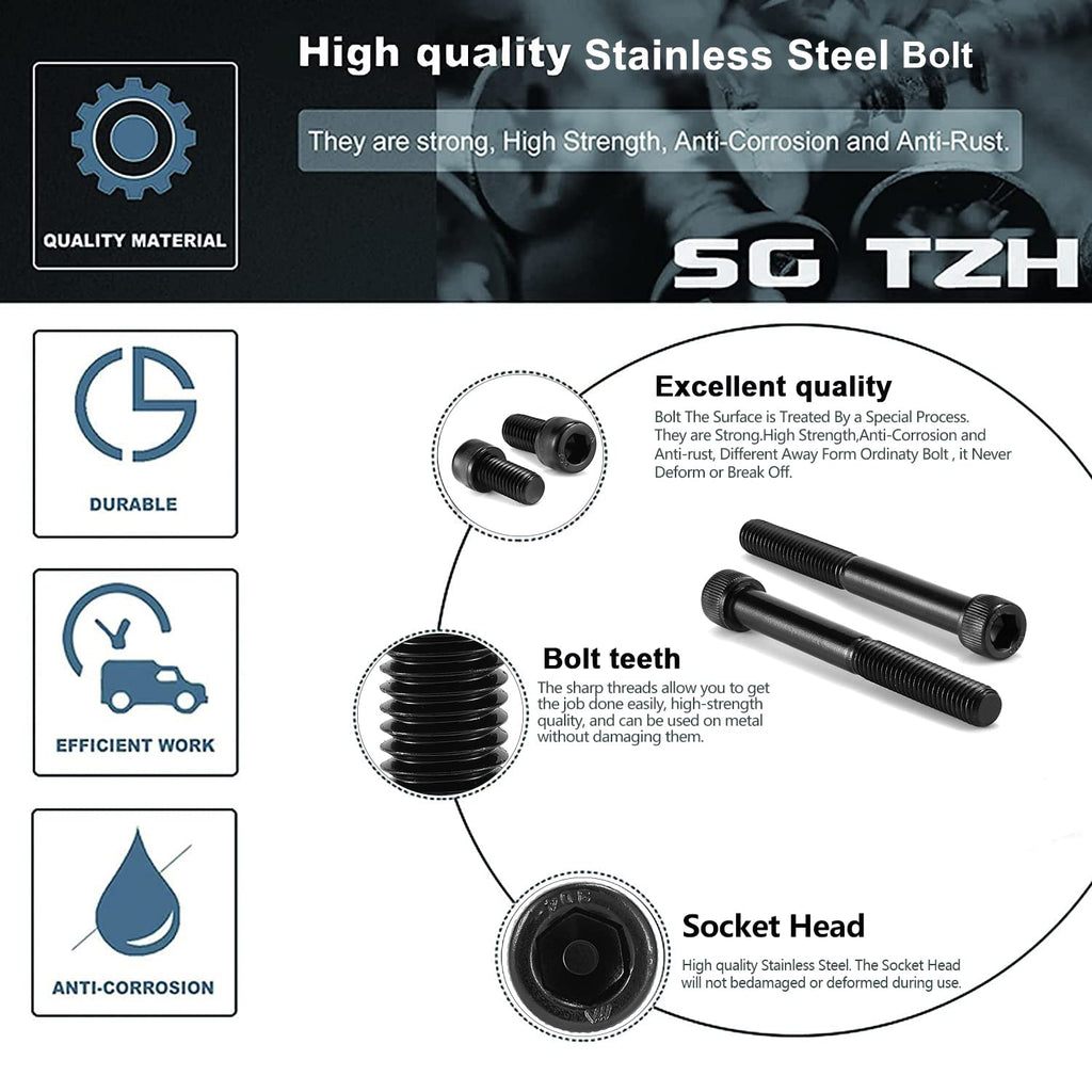 1/2-13 x 2-1/2" Socket Head Cap Screws Bolts, 10Pcs 304 Stainless Steel 18-8, Allen Socket Hex Drive, Full Thread, Black Oxide by SG TZH(with Hex Spanner)