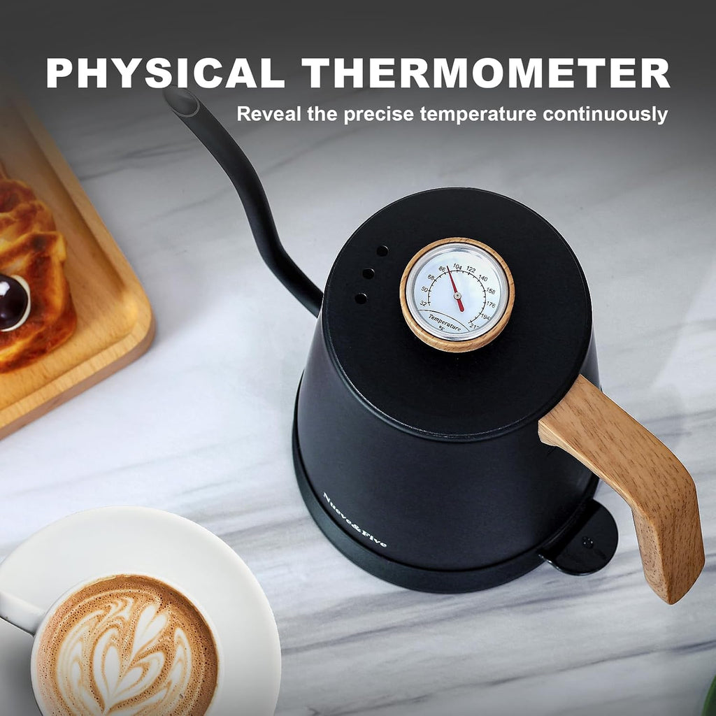 Electric Gooseneck Kettle with Thermometer, 1.0L Pour Over Hot Water Kettle for Coffee and Tea, 1000W, Auto Shutoff