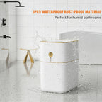 Smart Bathroom Trash Can with Lid, 3.6 Gallon Slim Motion Gold Sensor Garbage Bin with Inner Bucket, Trash Can with