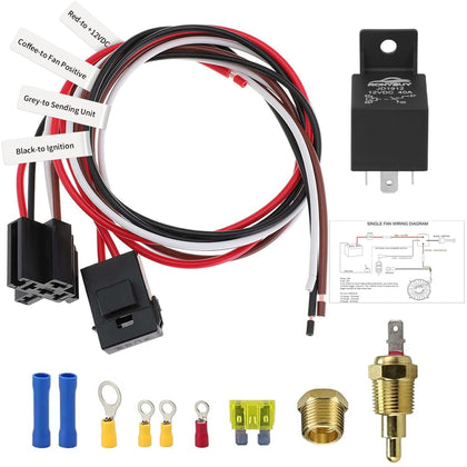Electric Fan Relay Kit 40 AMP Automotive Relay Thermostat Switch Kit for Radiators Fans Temperature Sensor Switch 185