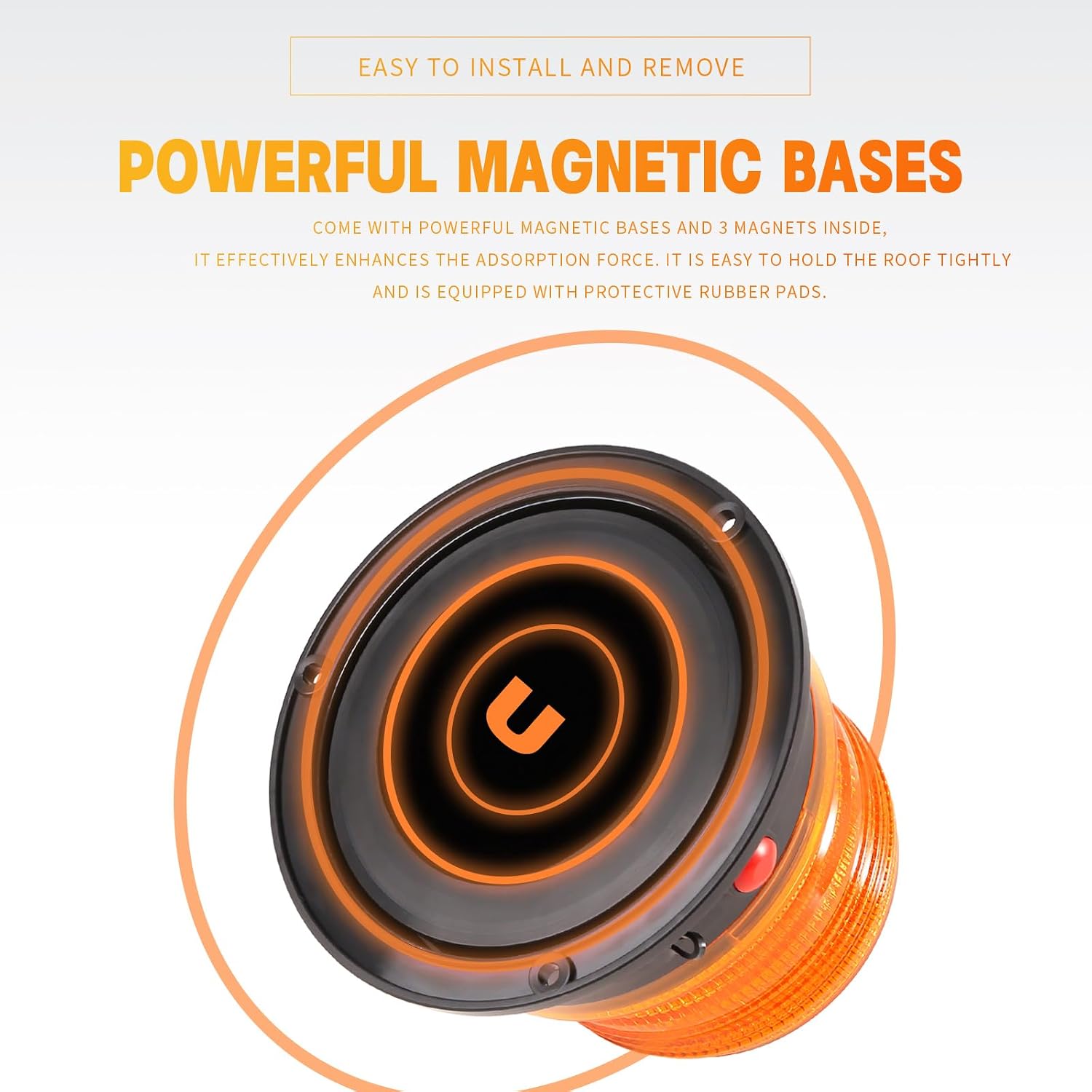 Battery Operated Amber Warning Beacon Light w/Magnetic Base, Portable Rechargeable Mini Roadside Roof Top Plow LED