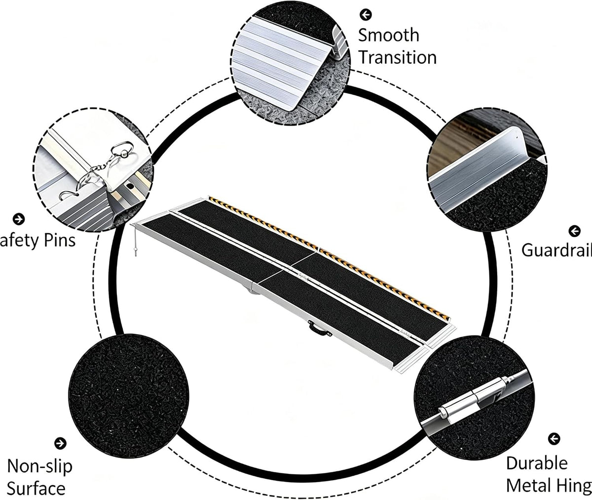 Portable Wheelchair Ramp 7FT, Non-Slip Aluminum Folding Portable Ramp, Handicap Wheelchair Ramps for Home Steps, 800