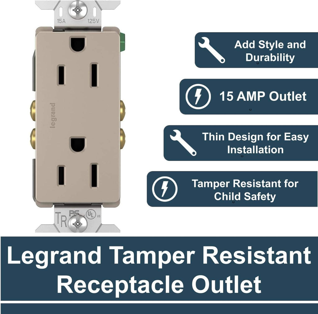 Legrand Radiant 15 Amp Tamper Resistant Decorator Outlet Nickel 1 Pack