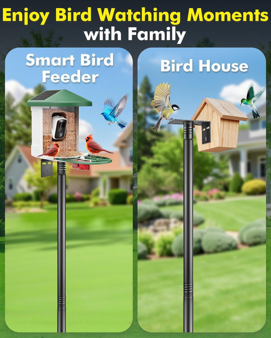 Smart Bird Feeder Pole Stand - 92 Inch Birdhouse Pole Heavy Duty Mounting Kits 7-Prong Base for Outdoor Metal