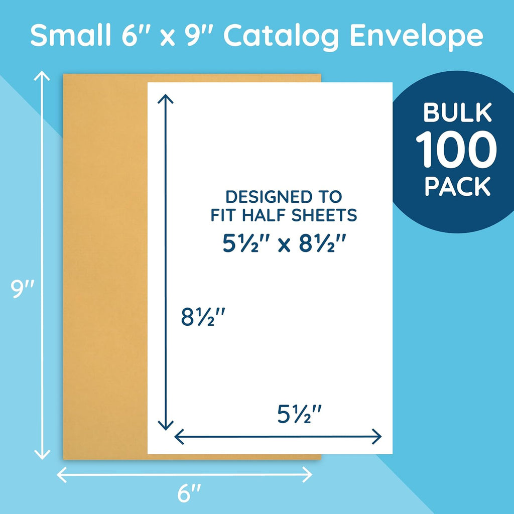 100 6" x 9" Kraft Catalog Envelopes, Self Seal