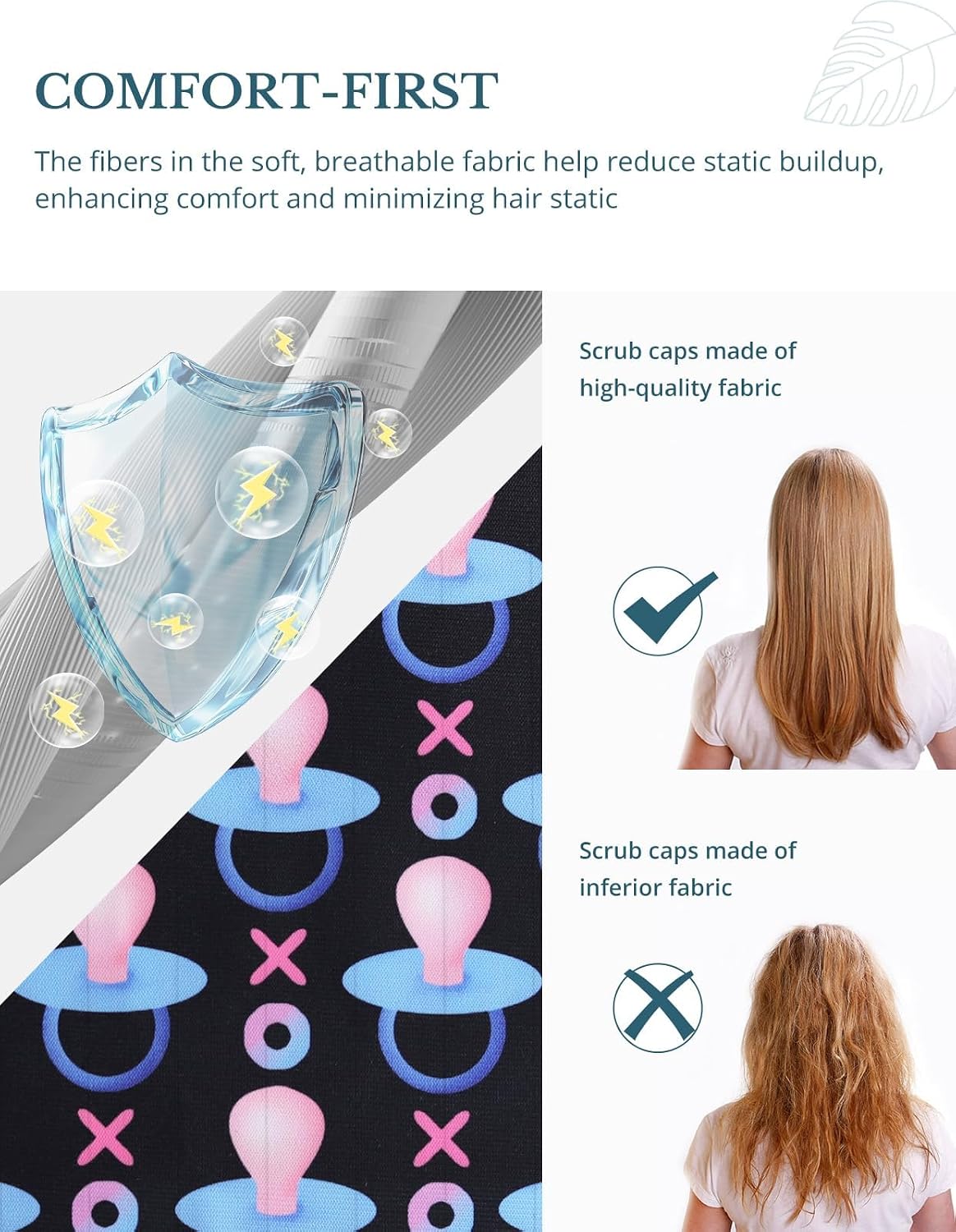 Scrub Caps Women Ponytail, Surgical Hat with Buttons and Sweatband