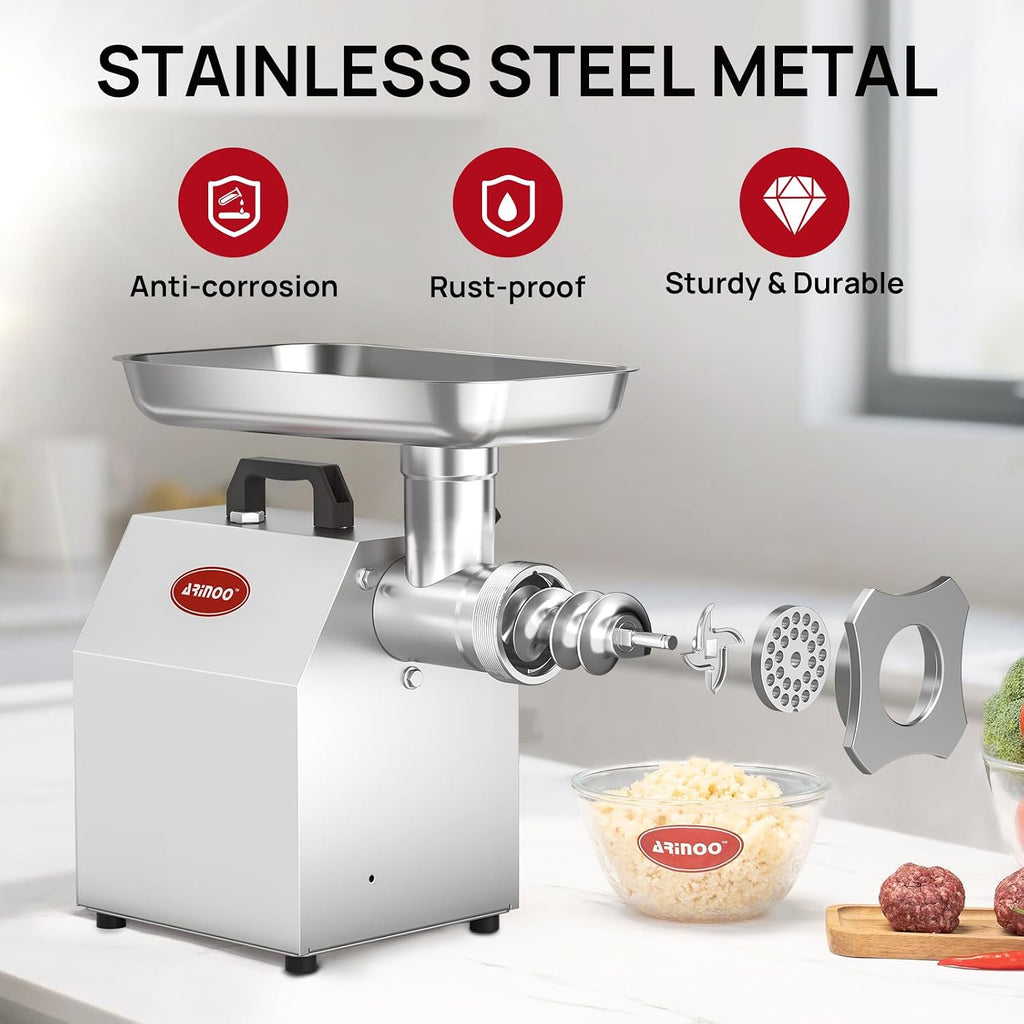 #12 Commercial Meat Grinder,1.0HP Professional Electric Meat Mincer,Heavy Duty Stainless Steel Sausage Stuffer with 2