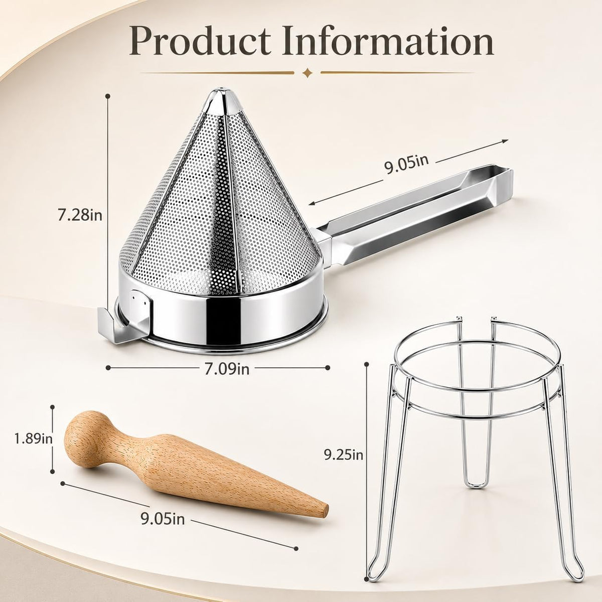 Chinois Strainer Set with Stand & Pestle, China Cap Strainer for Sauces