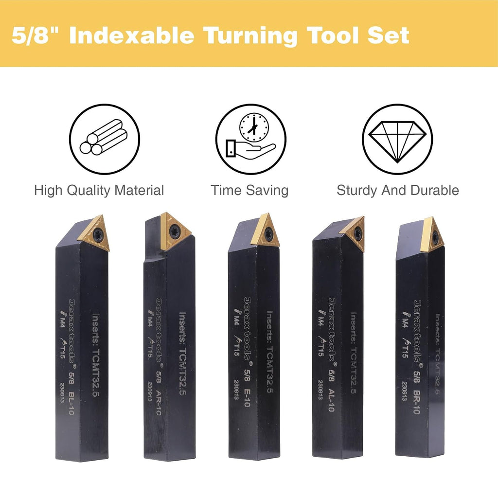 5/8" Carbide Turning Tool Set TCMT Inserts 5Pcs Metal Lathe