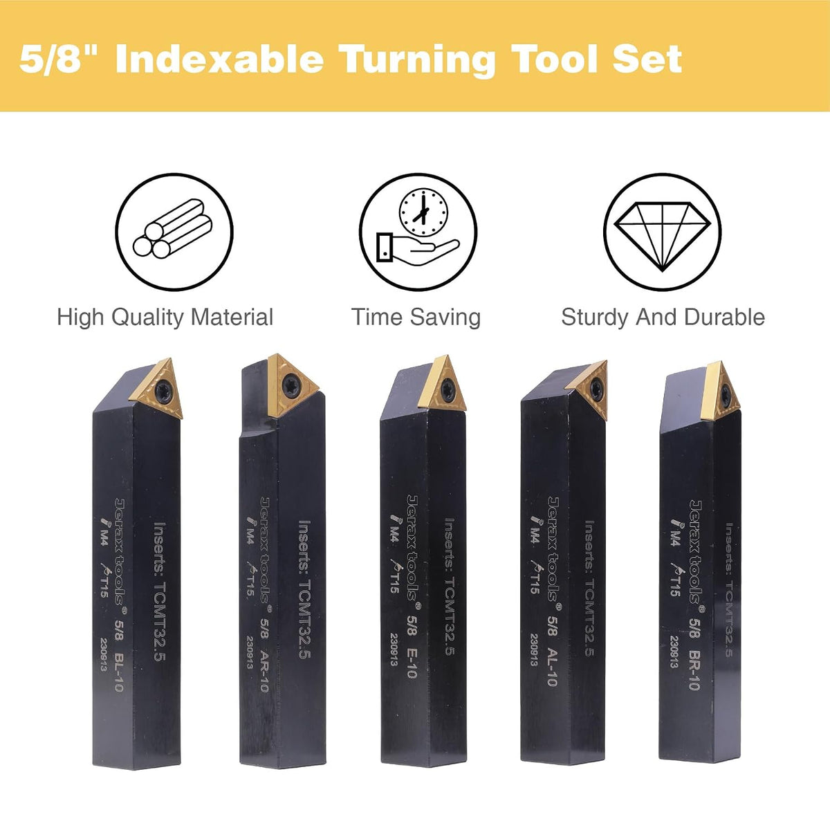 5/8" Carbide Turning Tool Set TCMT Inserts 5Pcs Metal Lathe