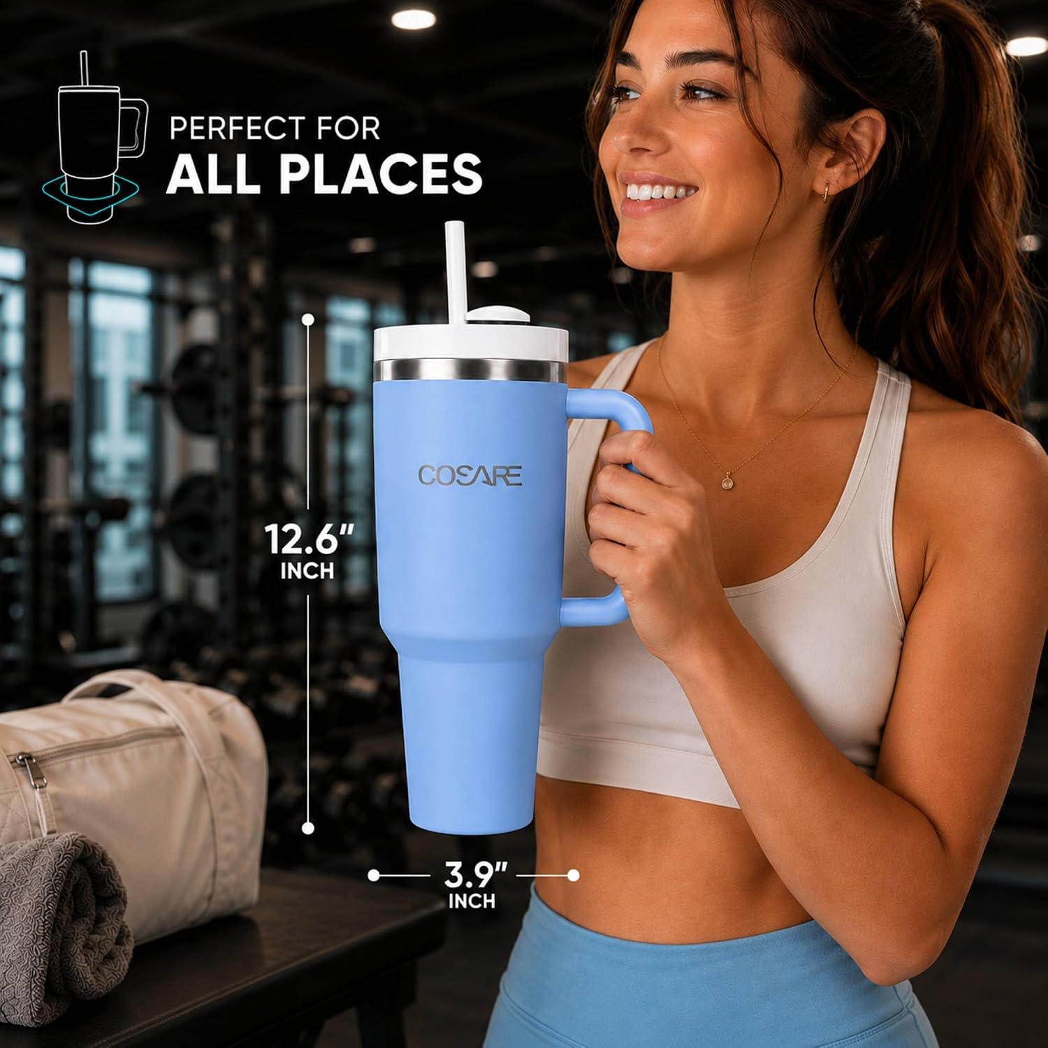 Tumbler with Handle and Straw 40 OZ | Flowstate 3-Position Lid | Cup Holder Compatible for Travel | Insulated